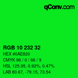 Color code: RGB 10 232 32 | qconv.com