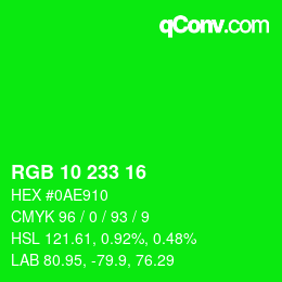 Color code: RGB 10 233 16 | qconv.com