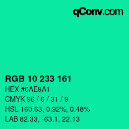 Color code: RGB 10 233 161 | qconv.com