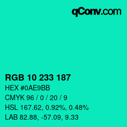 Color code: RGB 10 233 187 | qconv.com