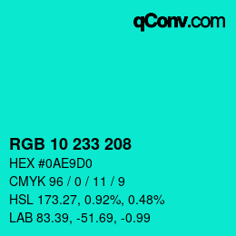 Color code: RGB 10 233 208 | qconv.com