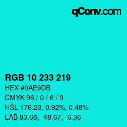 Color code: RGB 10 233 219 | qconv.com
