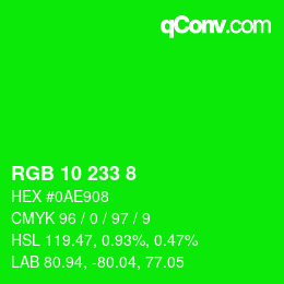 Color code: RGB 10 233 8 | qconv.com