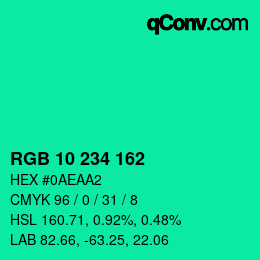 Color code: RGB 10 234 162 | qconv.com