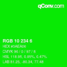 Color code: RGB 10 234 6 | qconv.com
