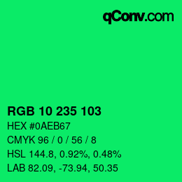 カラーコード: RGB 10 235 103 | qconv.com