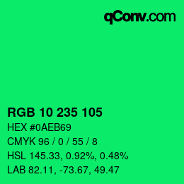 Color code: RGB 10 235 105 | qconv.com