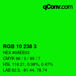 カラーコード: RGB 10 238 3 | qconv.com