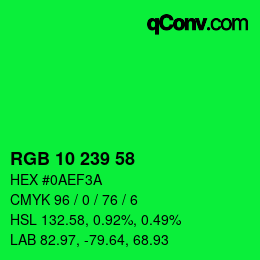 Color code: RGB 10 239 58 | qconv.com