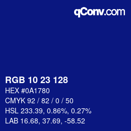 Color code: RGB 10 23 128 | qconv.com