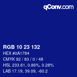Color code: RGB 10 23 132 | qconv.com