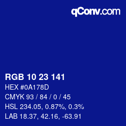 カラーコード: RGB 10 23 141 | qconv.com