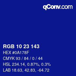 颜色代码: RGB 10 23 143 | qconv.com