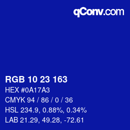 カラーコード: RGB 10 23 163 | qconv.com