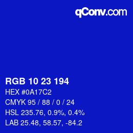 Color code: RGB 10 23 194 | qconv.com