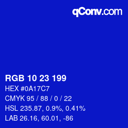 カラーコード: RGB 10 23 199 | qconv.com