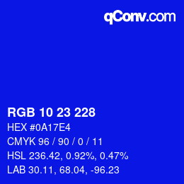 Color code: RGB 10 23 228 | qconv.com