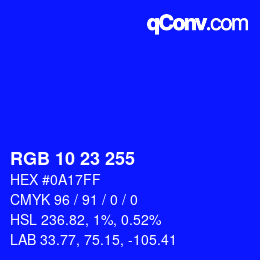 Farbcode: RGB 10 23 255 | qconv.com