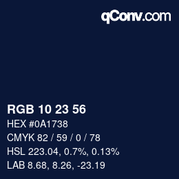 カラーコード: RGB 10 23 56 | qconv.com