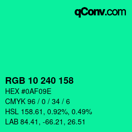 Color code: RGB 10 240 158 | qconv.com