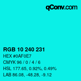 カラーコード: RGB 10 240 231 | qconv.com