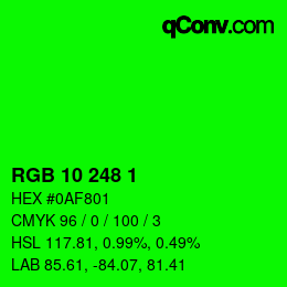 カラーコード: RGB 10 248 1 | qconv.com