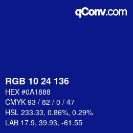 カラーコード: RGB 10 24 136 | qconv.com