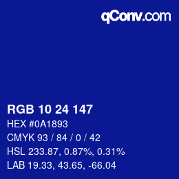 カラーコード: RGB 10 24 147 | qconv.com