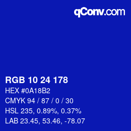 カラーコード: RGB 10 24 178 | qconv.com