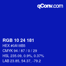 Color code: RGB 10 24 181 | qconv.com