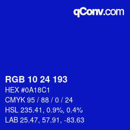 Color code: RGB 10 24 193 | qconv.com