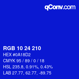 Color code: RGB 10 24 210 | qconv.com