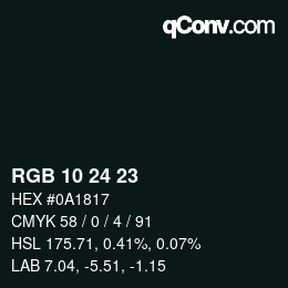 カラーコード: RGB 10 24 23 | qconv.com