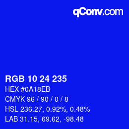 颜色代码: RGB 10 24 235 | qconv.com