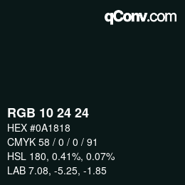カラーコード: RGB 10 24 24 | qconv.com