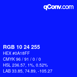 カラーコード: RGB 10 24 255 | qconv.com