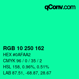 カラーコード: RGB 10 250 162 | qconv.com