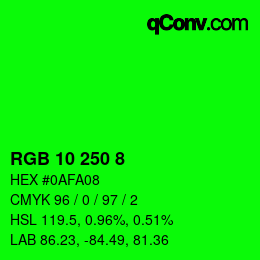 カラーコード: RGB 10 250 8 | qconv.com