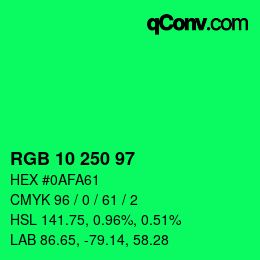 カラーコード: RGB 10 250 97 | qconv.com