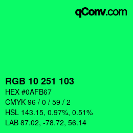 颜色代码: RGB 10 251 103 | qconv.com