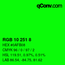 カラーコード: RGB 10 251 8 | qconv.com