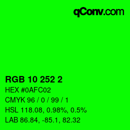 カラーコード: RGB 10 252 2 | qconv.com