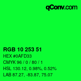 Color code: RGB 10 253 51 | qconv.com