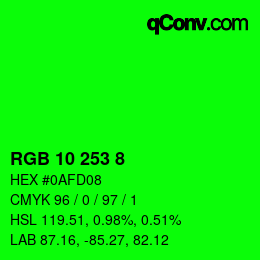 颜色代码: RGB 10 253 8 | qconv.com