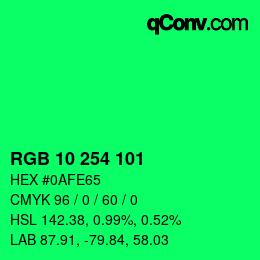 Color code: RGB 10 254 101 | qconv.com