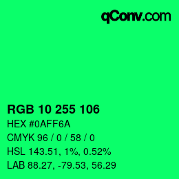 Color code: RGB 10 255 106 | qconv.com