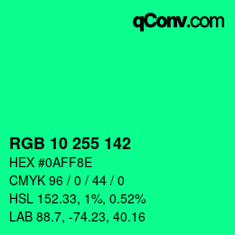 Color code: RGB 10 255 142 | qconv.com
