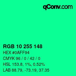 カラーコード: RGB 10 255 148 | qconv.com