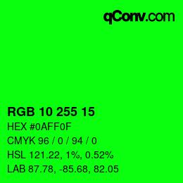 Color code: RGB 10 255 15 | qconv.com