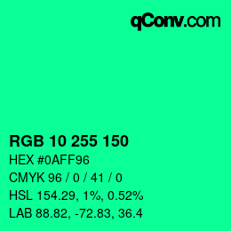 カラーコード: RGB 10 255 150 | qconv.com